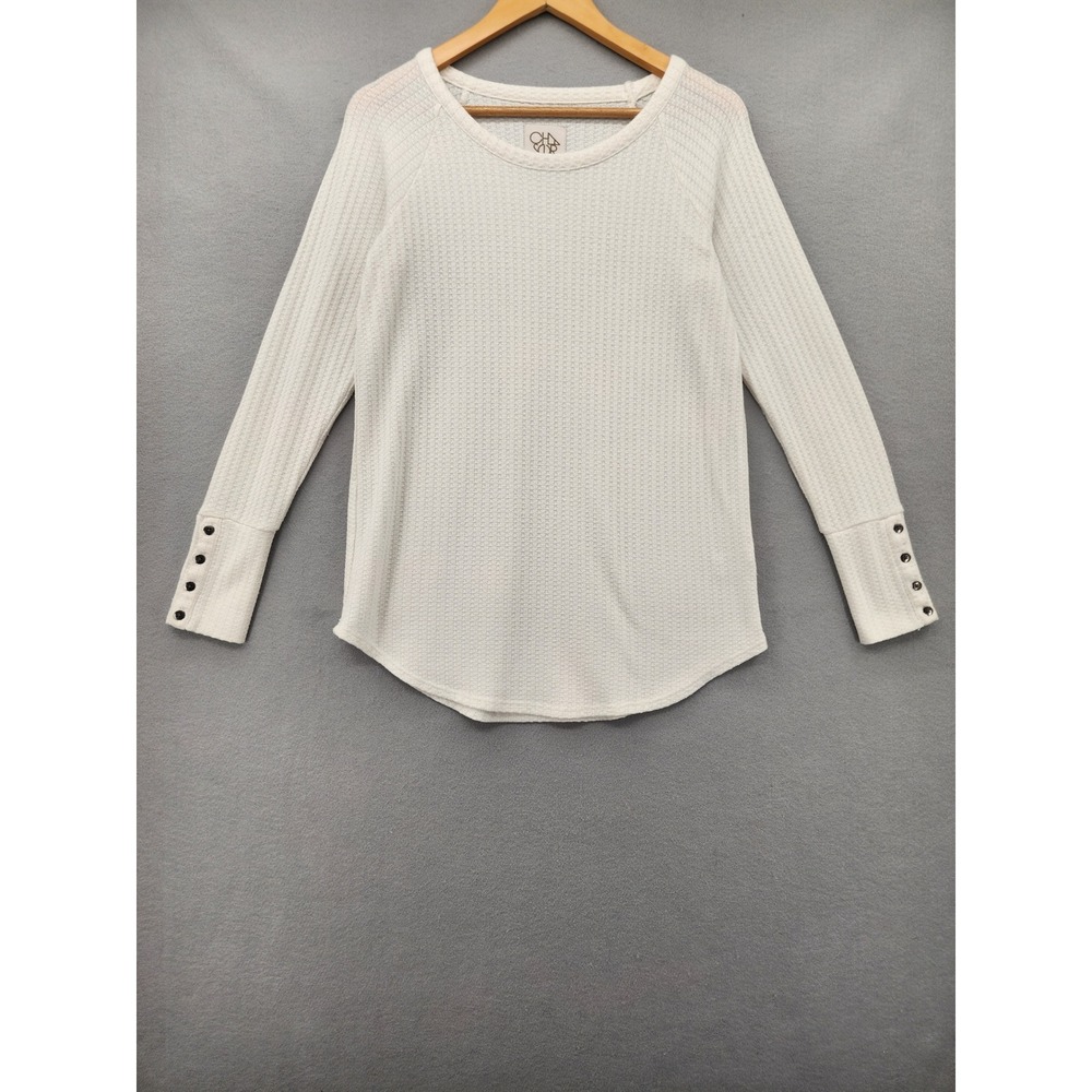 Chaser Waffle Knit Thermal Top Button Cuff Cream Off White‎ Long Sleeve Medium M